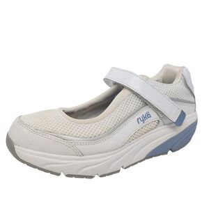 Ryka Women's Mary Jane Low Walking Shoes White Blue Comfort Strap Size 7